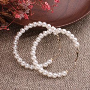 2 Sets of Pearl Hoop Earrings